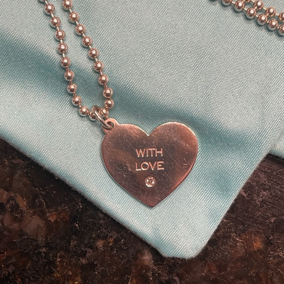 RARE & RETIRED Tiffany & Co Silver Heart “With Love” & 18 in chain - Picture 3 of 3
